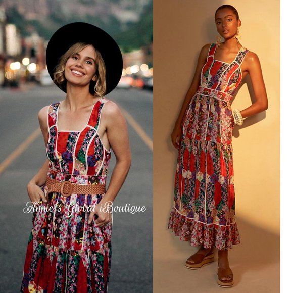 RARE NWT ANTHROPOLOGIE BHANUNI By JYOTI Square Neck Bohemian Maxi Dress. - Picture 2 of 16
